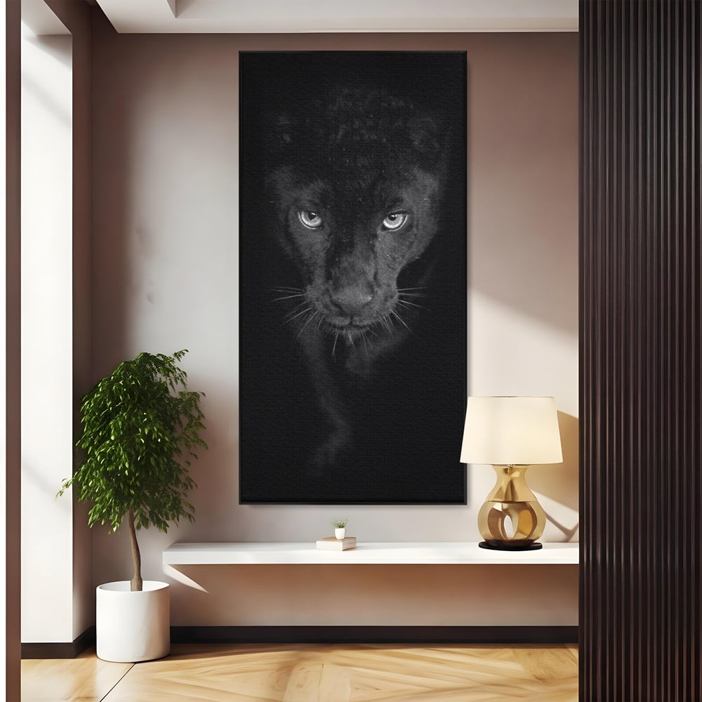 Tablou canvas cu tablou canvas cu pantera neagra, in rama de aluminiu negru